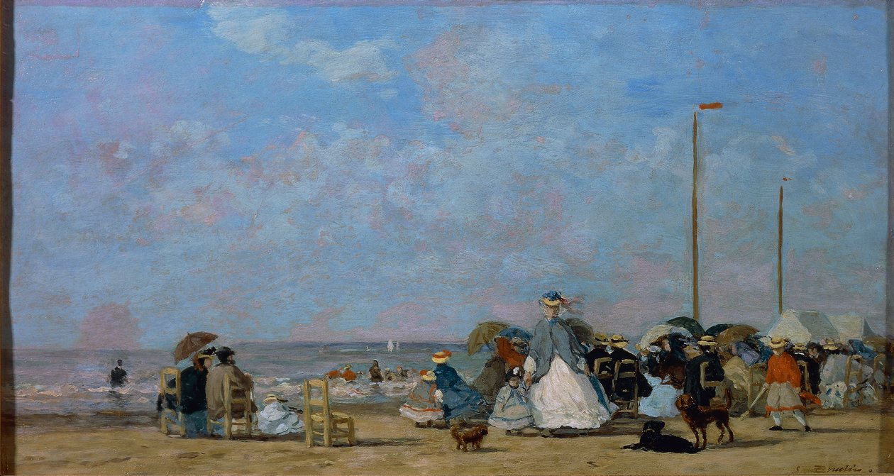 På Trouville Beach, av Eugene Boudin, maleri av Eugene Louis Boudin