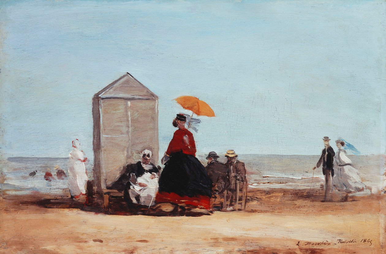 På stranden ved Trouville; På stranden i Trouville, 1865 av Eugene Louis Boudin