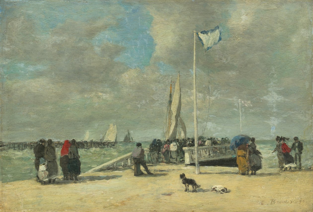 På brygga, ca. 1869-70 (olje på tre) av Eugene Louis Boudin
