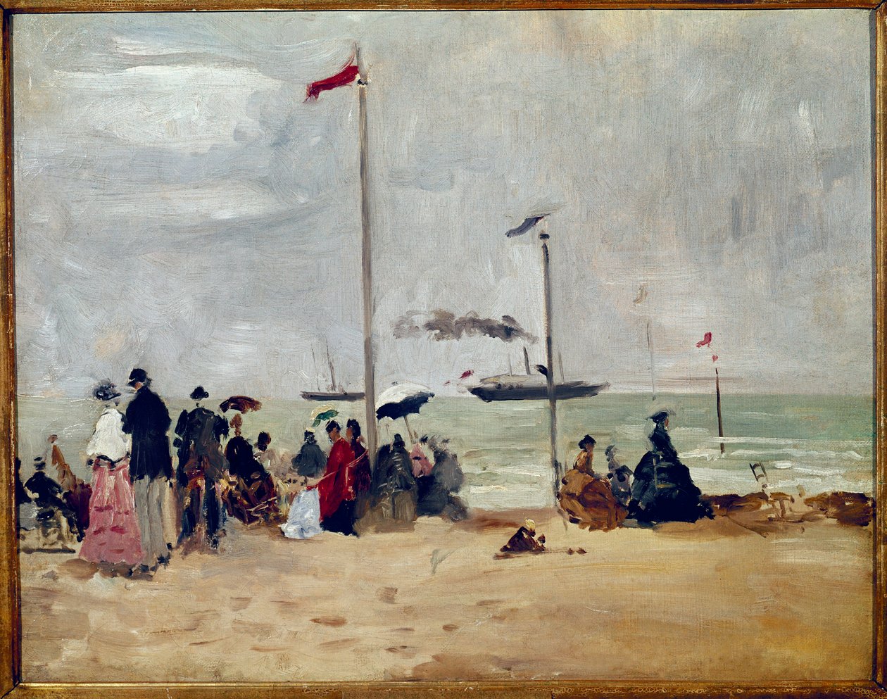 På stranden i Trouville, Normandie (olje på lerret av Eugene Louis Boudin