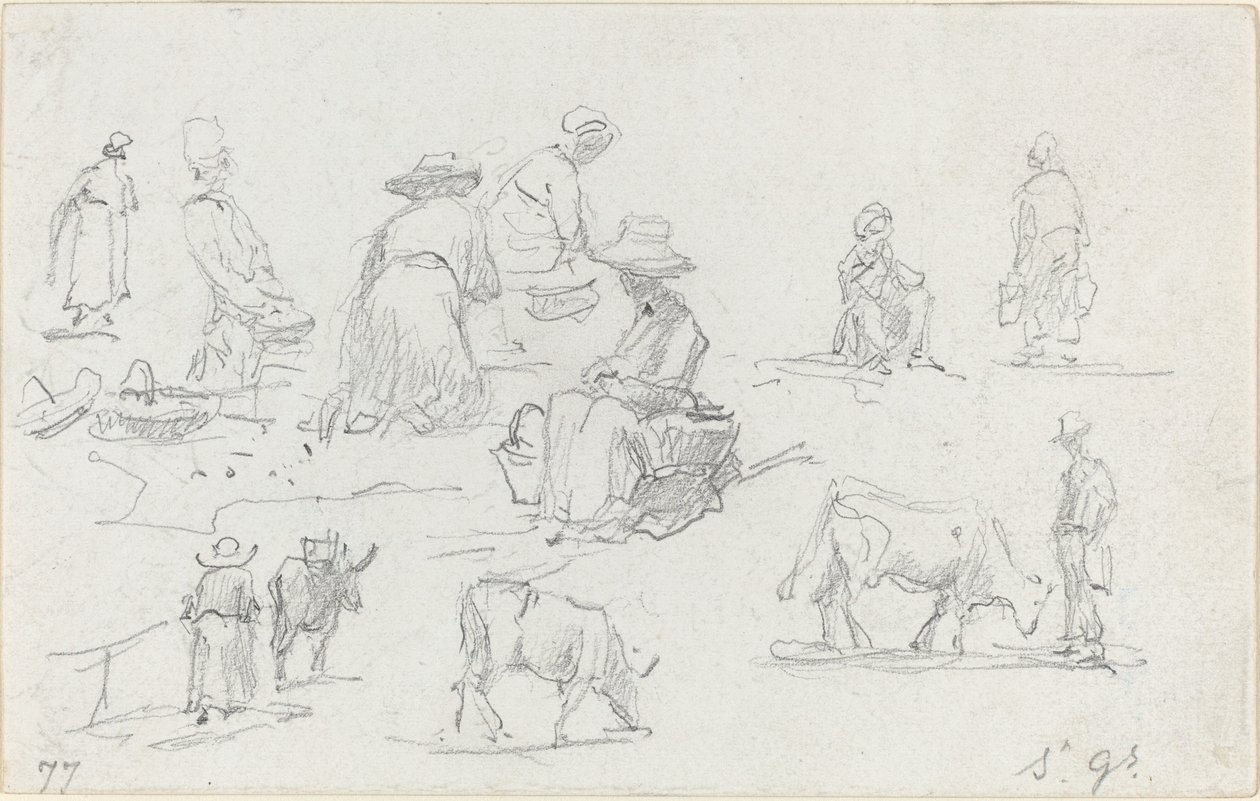Bønder og kyr [recto], 1877. av Eugene Louis Boudin