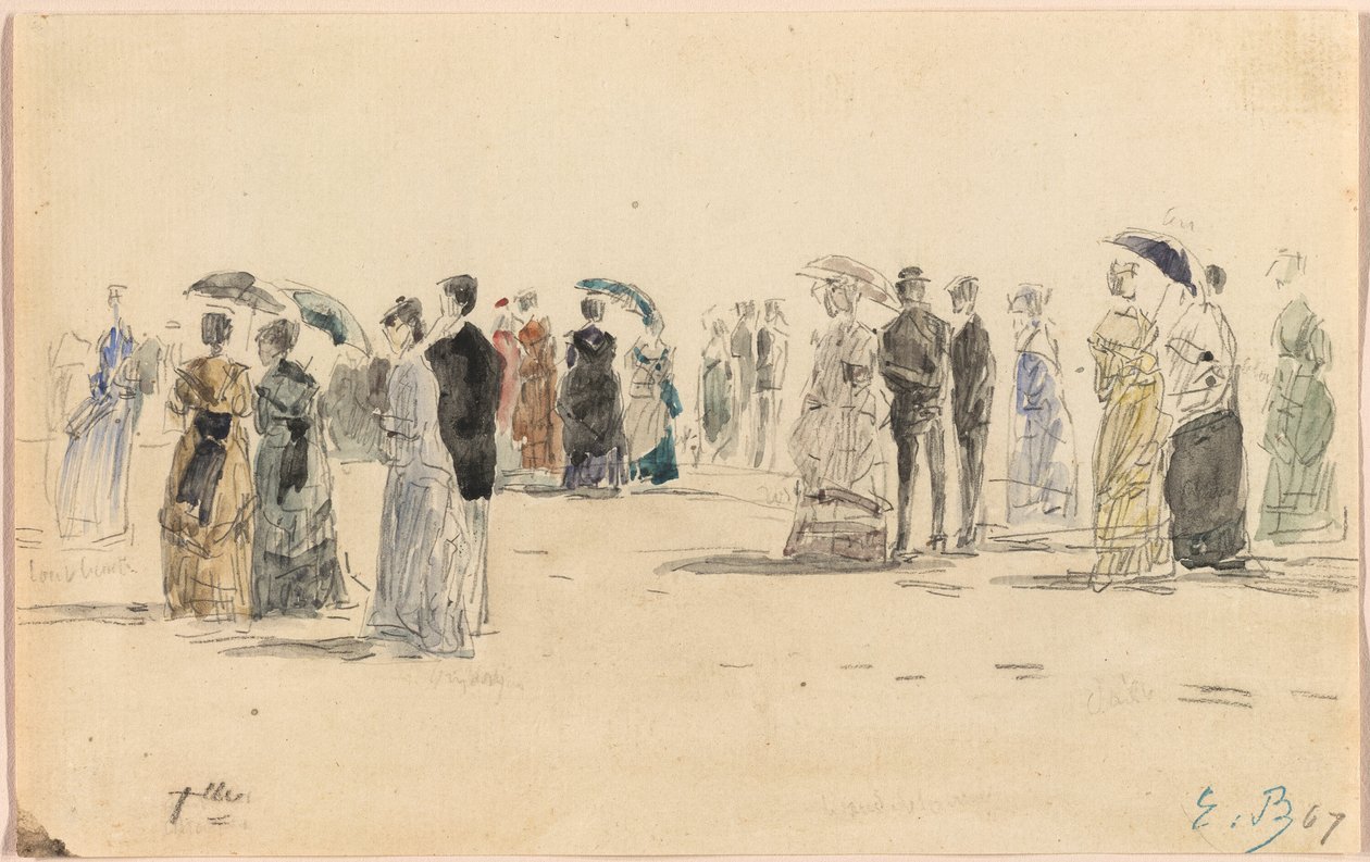 Folk på stranden i Trouville av Eugene Louis Boudin