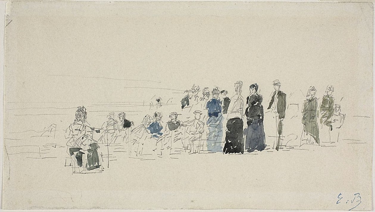 Underkjoler på stranden (recto); Bretonske kvinner på stranden (verso) av Eugene Louis Boudin