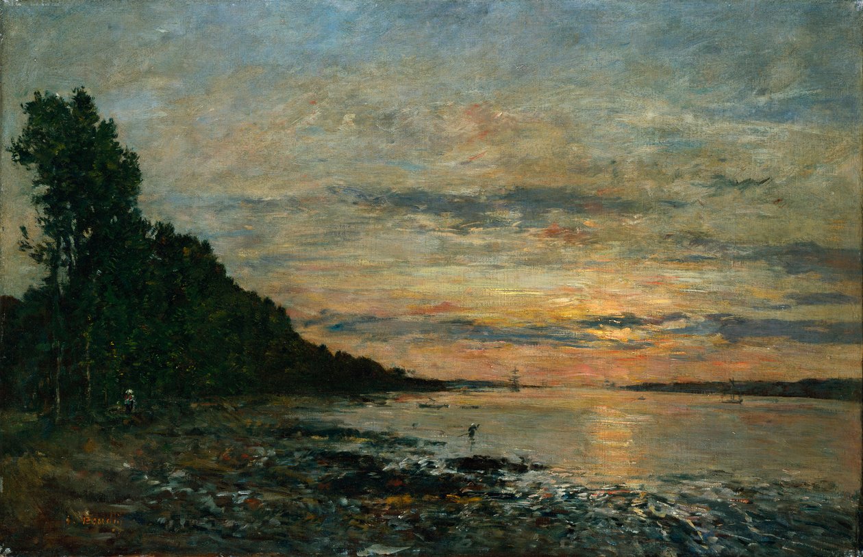 Plougastel, Solnedgang over elvemunningen, ca. 1870-73 av Eugene Louis Boudin