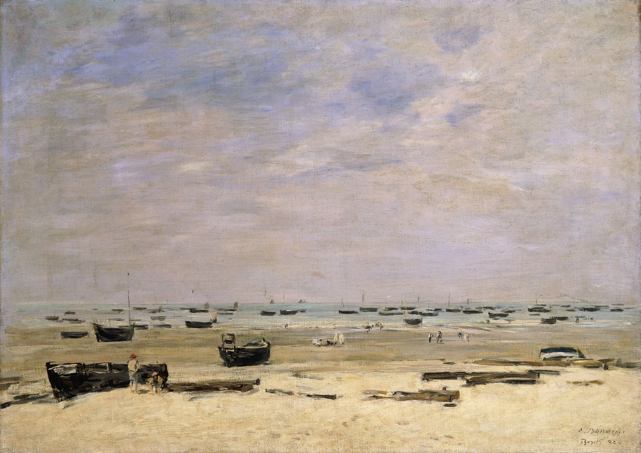 elvelektere ved lavvann; Berck le Rivage a Maree Basse, 1882 av Eugene Louis Boudin