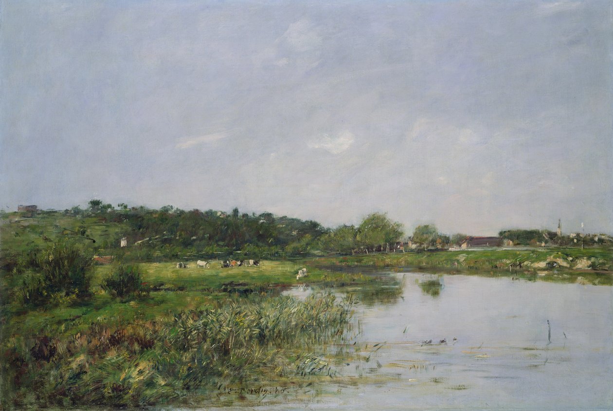 Elvebredden ved La Touques, 1890 av Eugene Louis Boudin