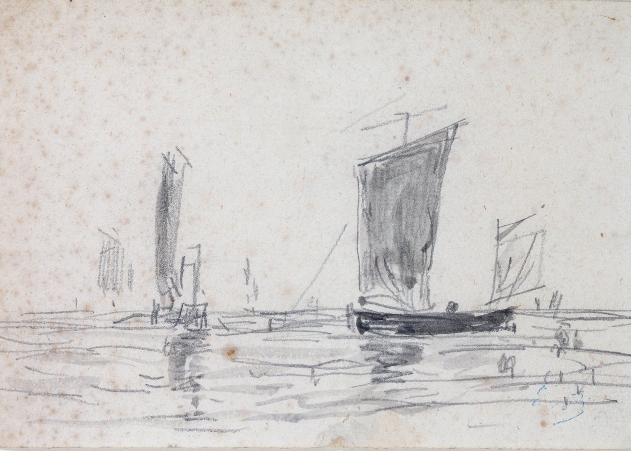 Seilbåter på havet (vask og grafitt på papir) av Eugene Louis Boudin