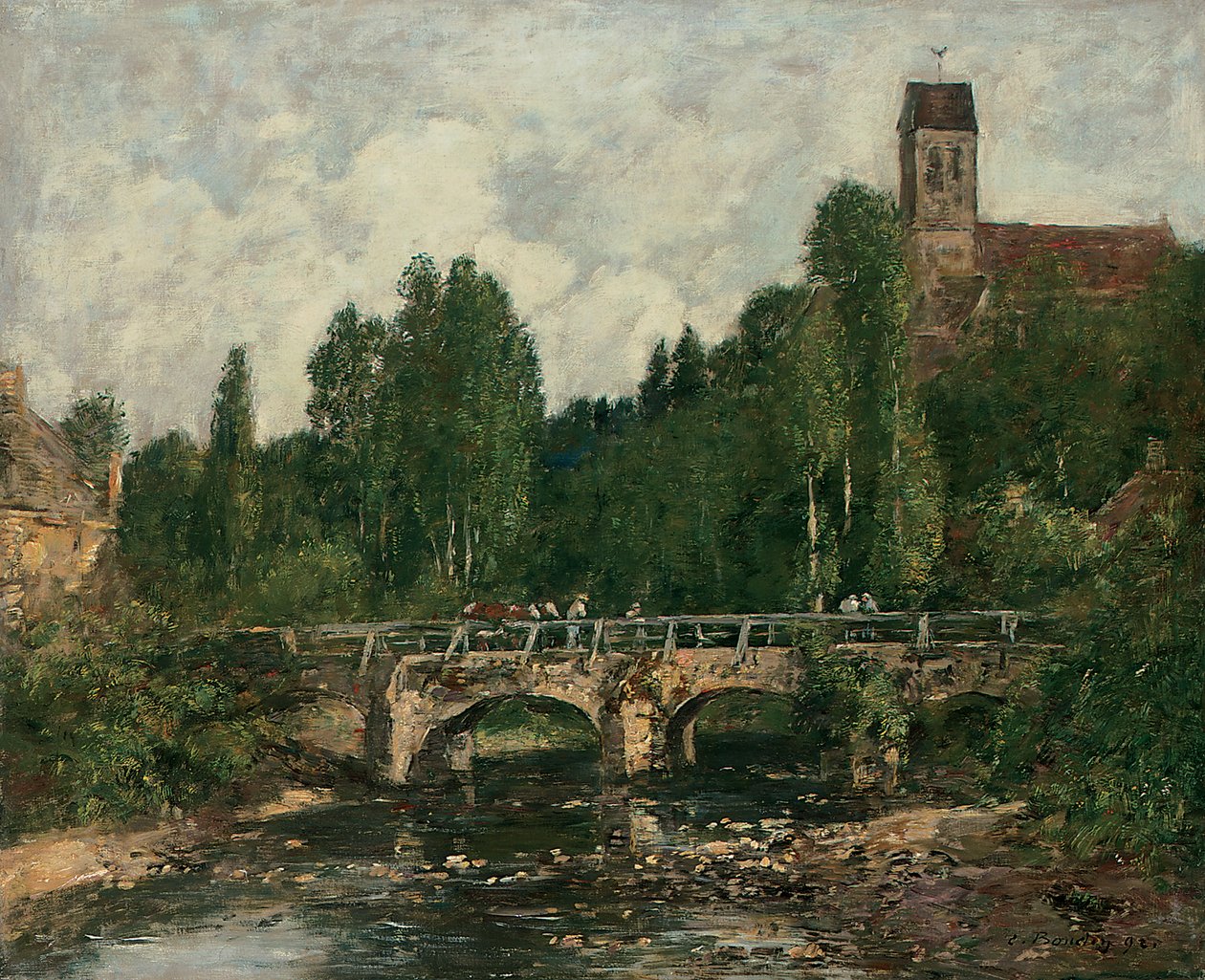 Saint-Cenery, kirken og broen, 1892 av Eugene Louis Boudin