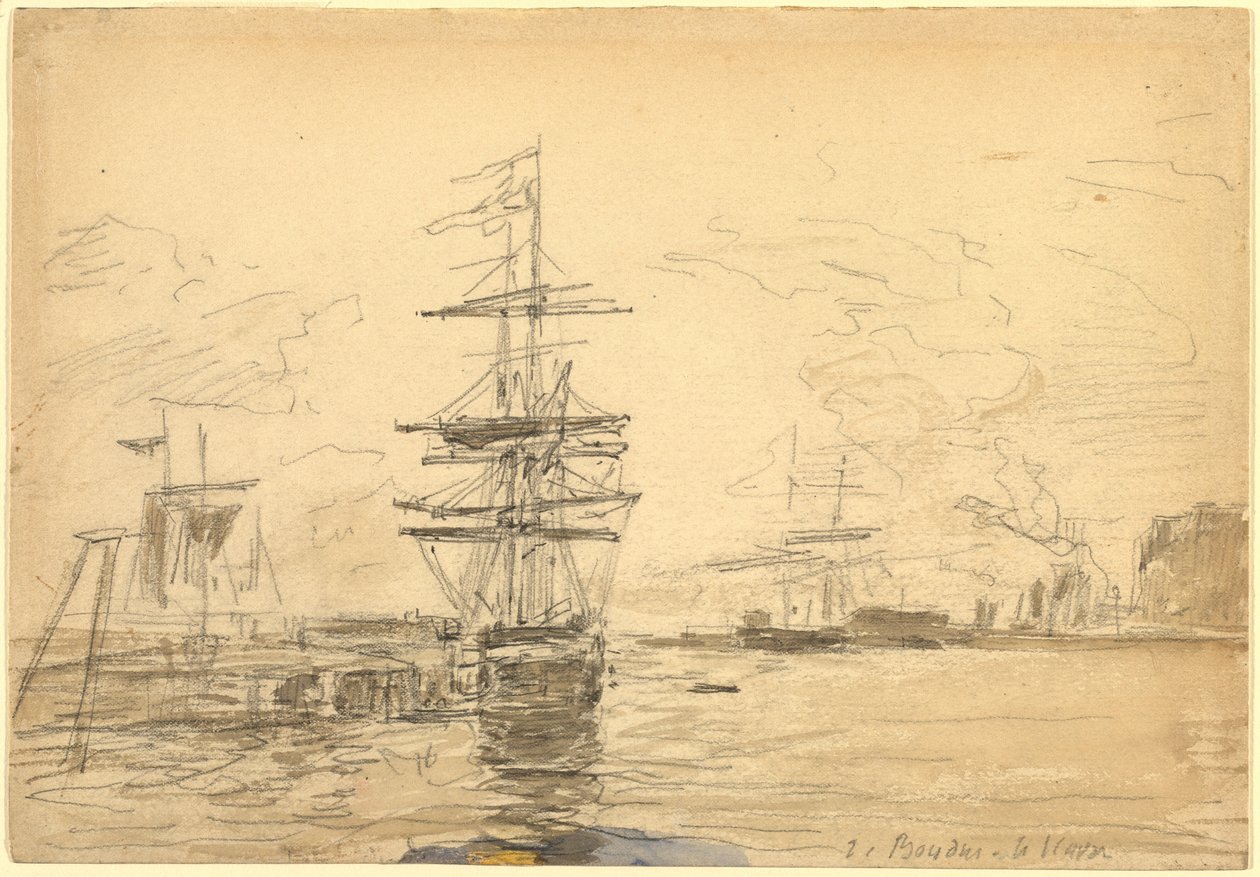 Skip i havnen, ca. 1875. av Eugene Louis Boudin