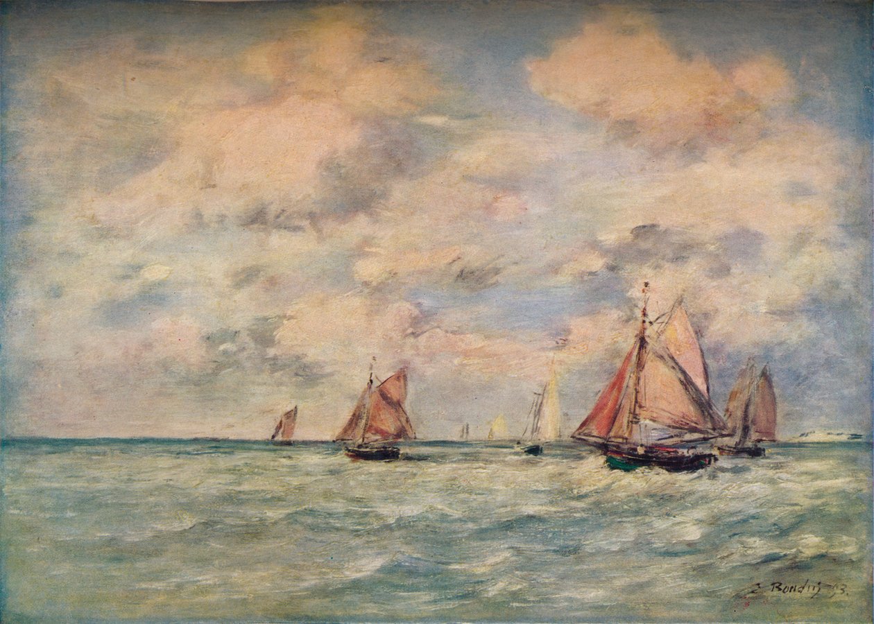 Utgang fra båtene ved Trouville, 1800-tallet av Eugene Louis Boudin