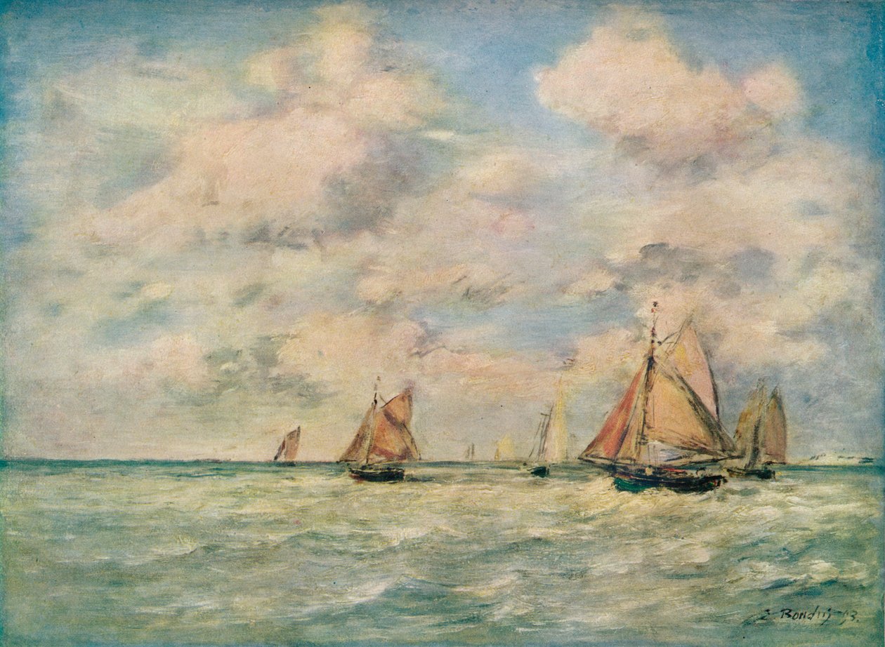 Utgang fra båtene ved Trouville, 1800-tallet av Eugene Louis Boudin