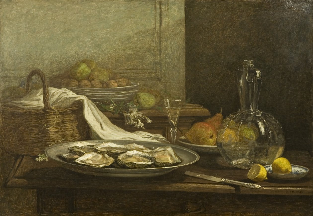 Stilleben med østers, ca. 1850 (olje på lerret) av Eugene Louis Boudin