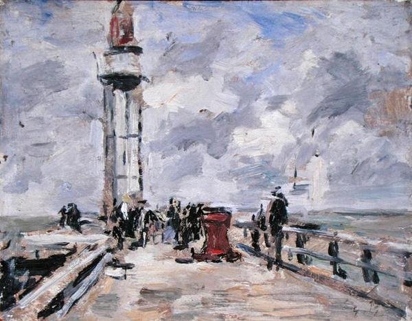 The Jetty and Lighthouse at Honfleur, ca. 1885-90 (olje på panel) av Eugene Louis Boudin