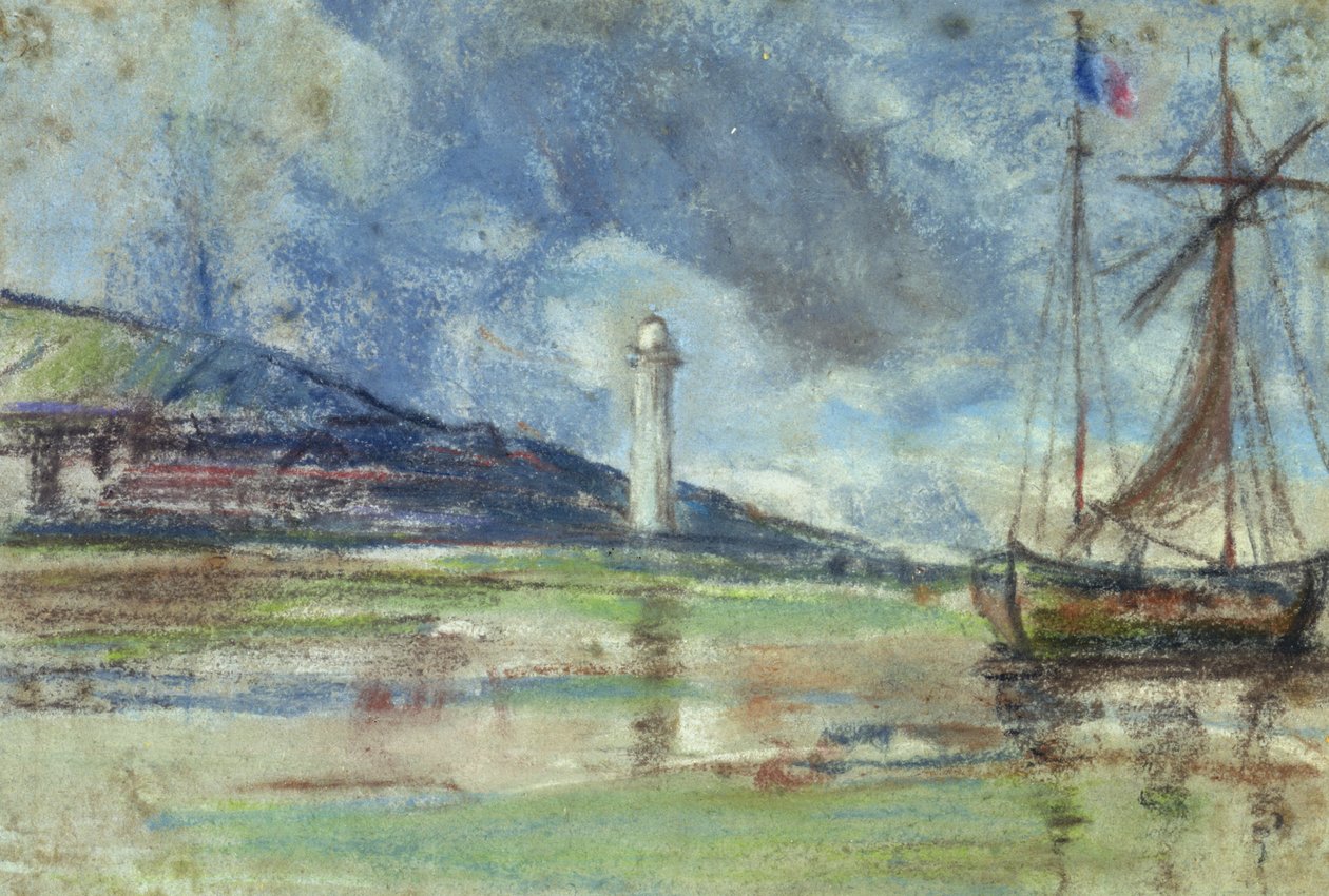 Fyret på Honfleur (pastell på papir) av Eugene Louis Boudin
