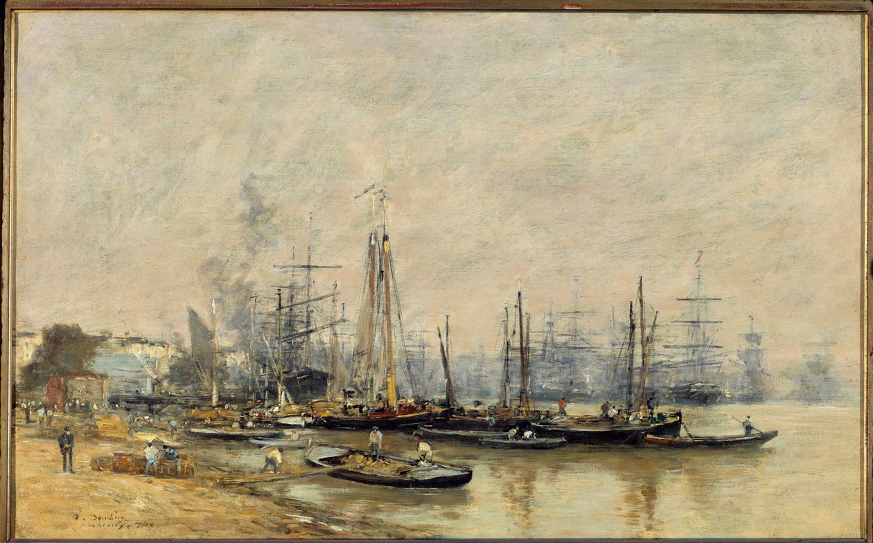 Havnen i Bordeaux Fartøy på Garonne. Maleri av Eugene Louis Boudin (1824-1898) 1874 Søn. 0,41x0,65 m Paris, musee d
