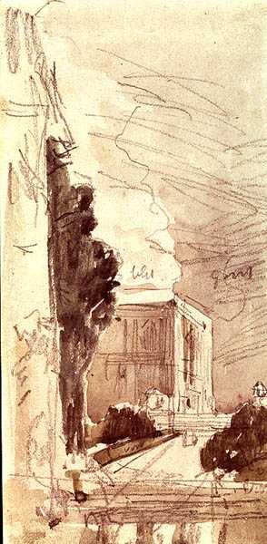 Terrassen til et slott (akvarell på papir) av Eugene Louis Boudin