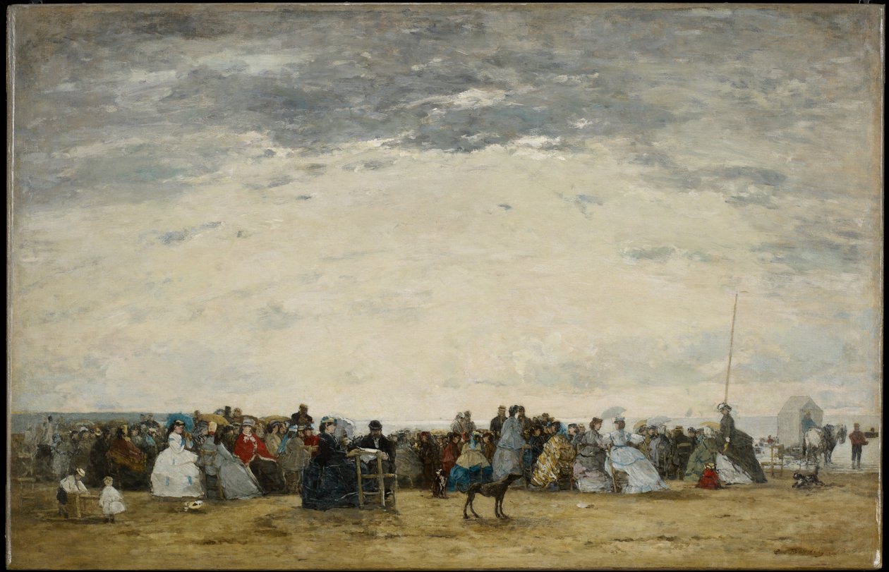 Ferierende på stranden i Trouville av Eugene Louis Boudin