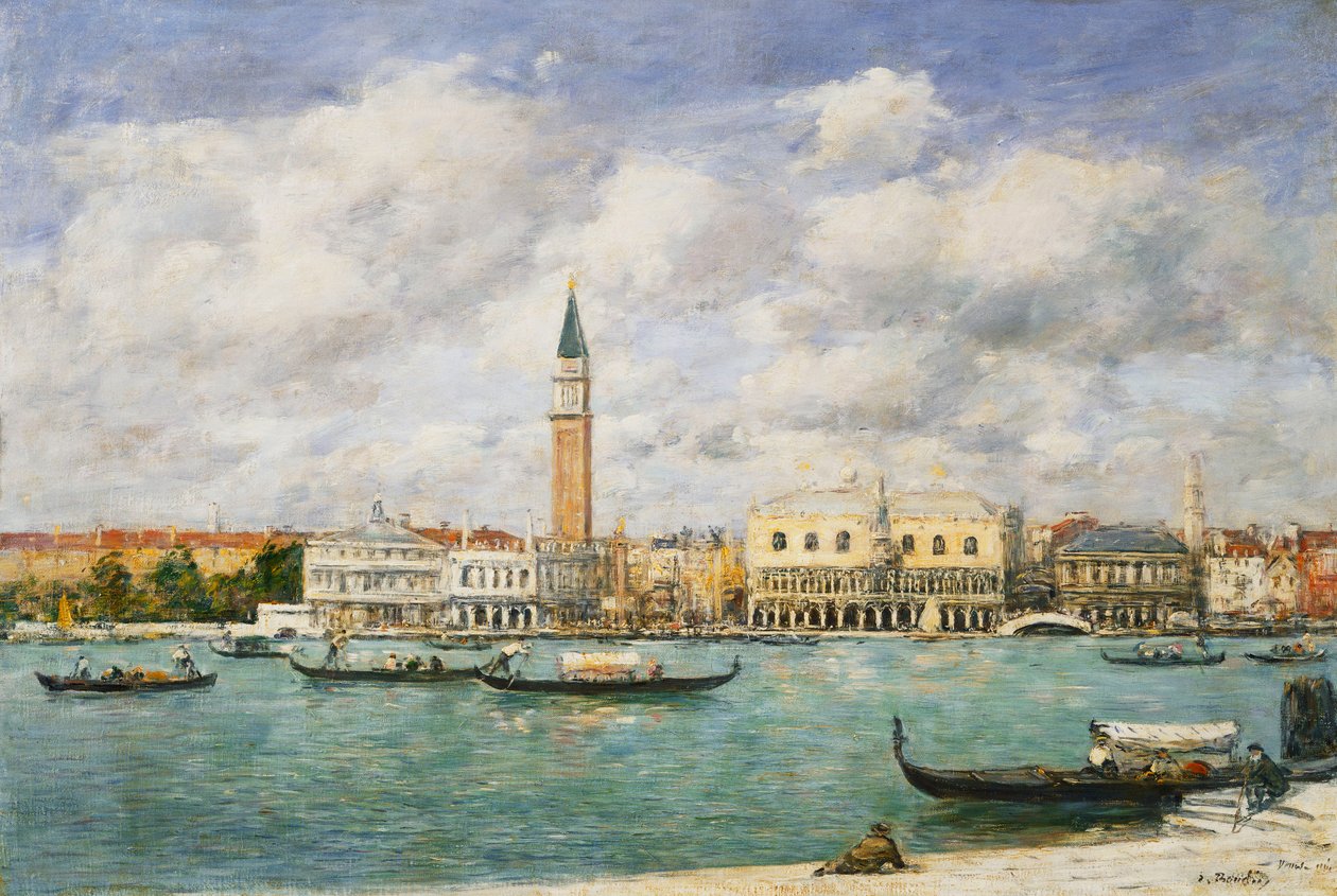 Venezia, Campanile, Markus utsikt over kanalen fra San Giorgio; Venezia, Le Campanile, Vue du Canal San Marco-prisen de San Giorgio, 1895 av Eugene Louis Boudin