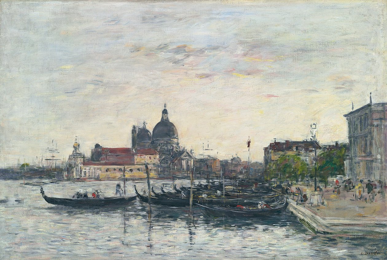 Venezia, føflekken ved inngangen til Canal Grande og salutten, kveld, 1895 av Eugene Louis Boudin