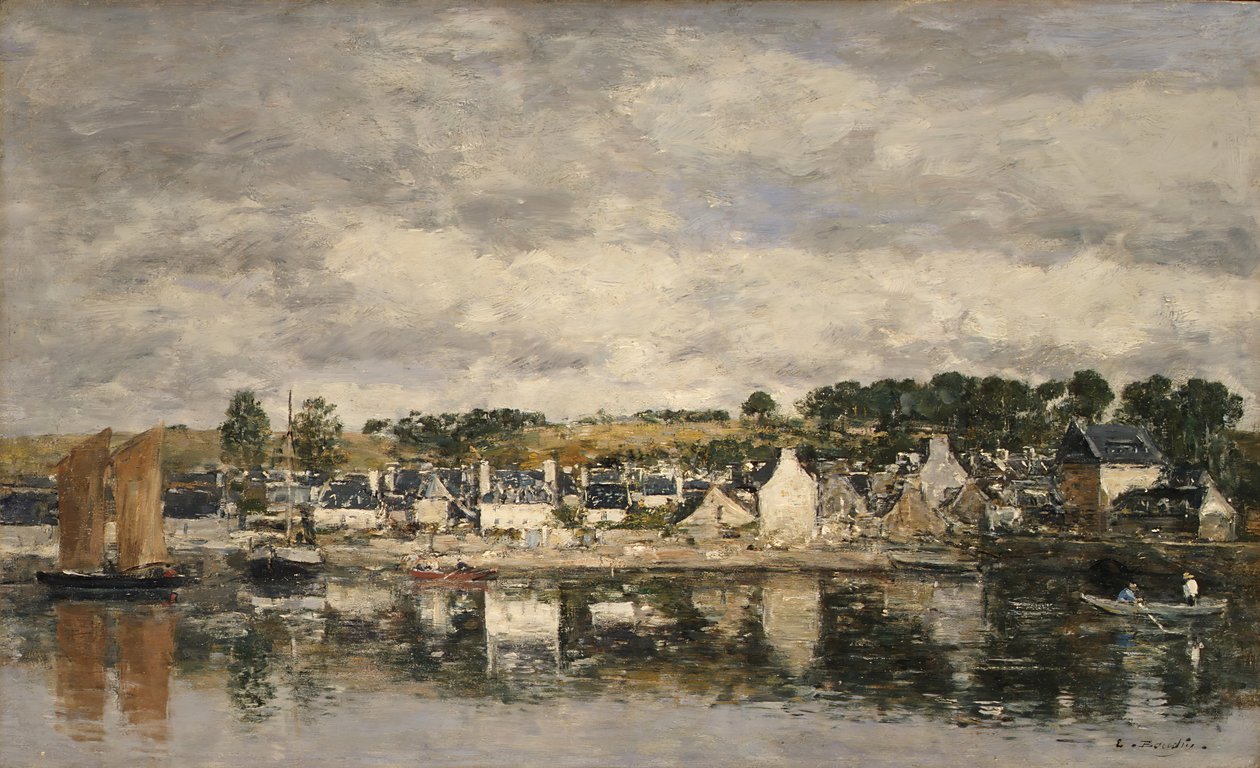 Landsby ved en elv, sannsynligvis 1867. av Eugene Louis Boudin