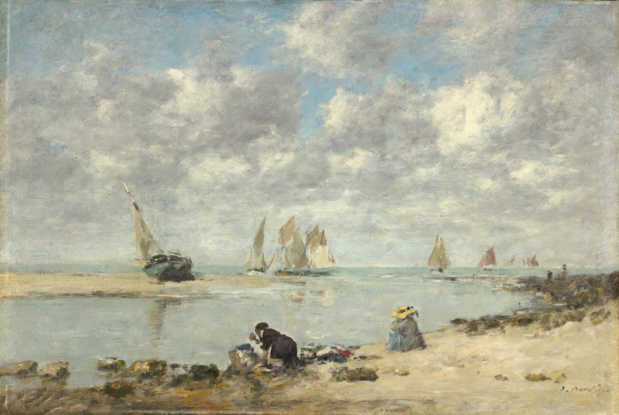 Vaskekvinne nær Trouville, ca. 1872-6 (olje på tre) av Eugene Louis Boudin