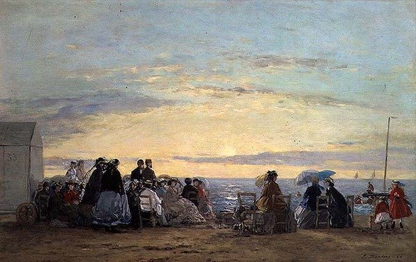 Ser på solnedgangen fra stranden av Eugene Louis Boudin
