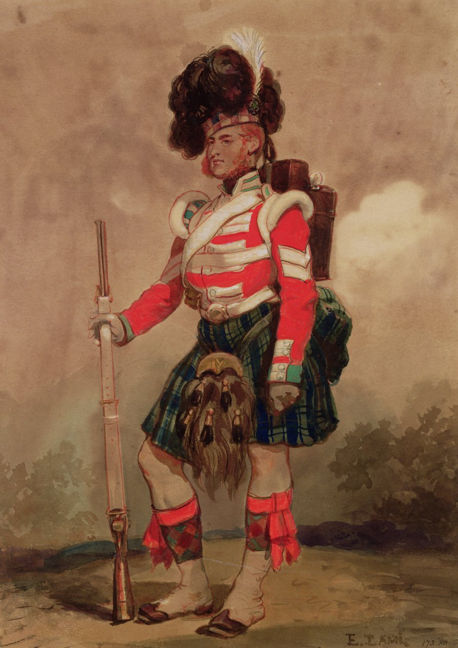 En soldat fra 79th Highlanders ved Chobham Camp i 1853 av Eugene Louis Lami