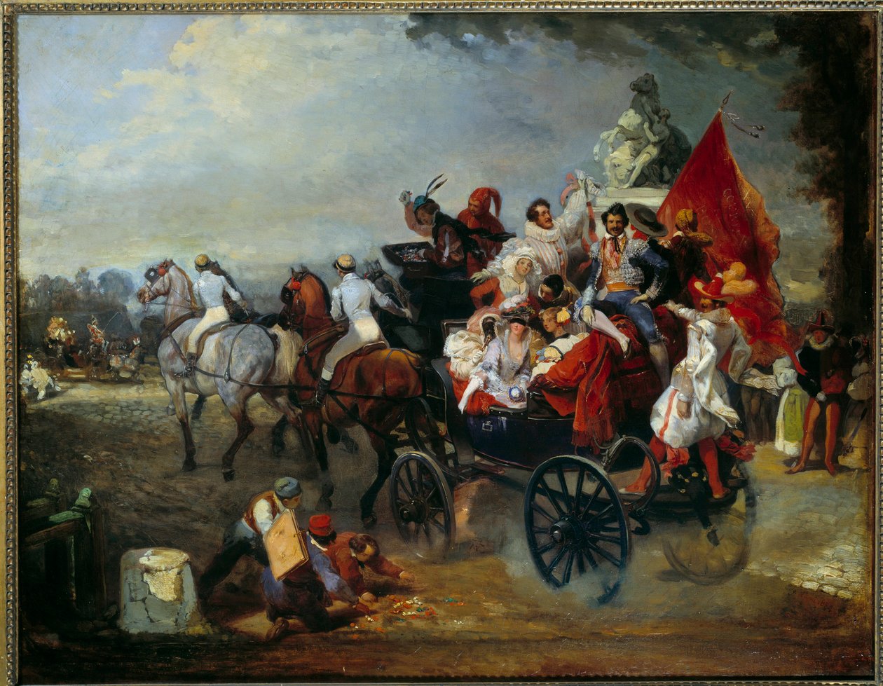 Karnevalsscene i Paris, Place de la Concorde i 1834. Maleri av Eugene Louis Lami (1800 - 1890) av Eugene Louis Lami