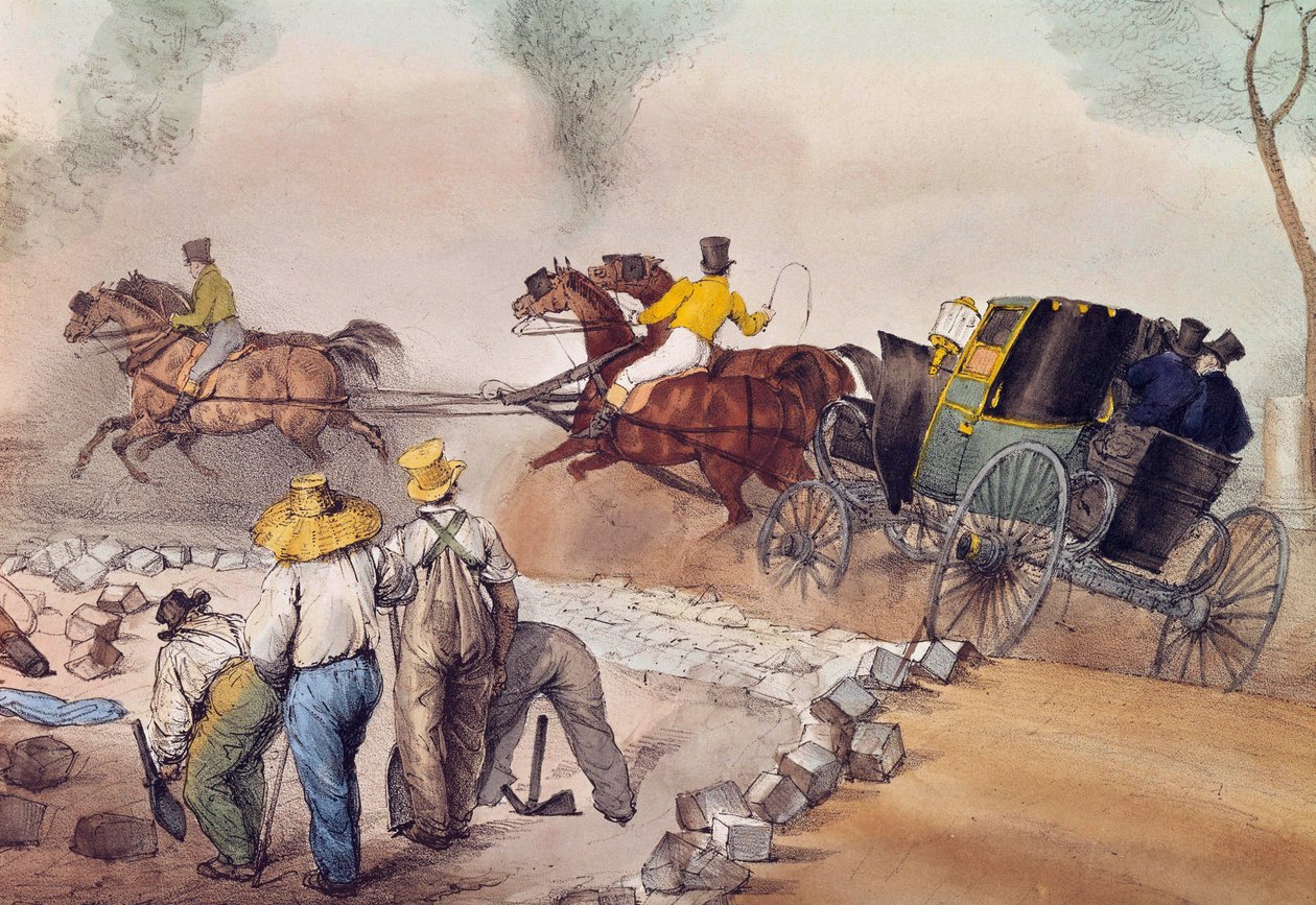 Støvpasserende Arbeidere som slår opp i gatene. Litografi av Eugene Louis Lami (1800-1890) Paris fra 1800-tallet, Musee Carnavalet av Eugene Louis Lami