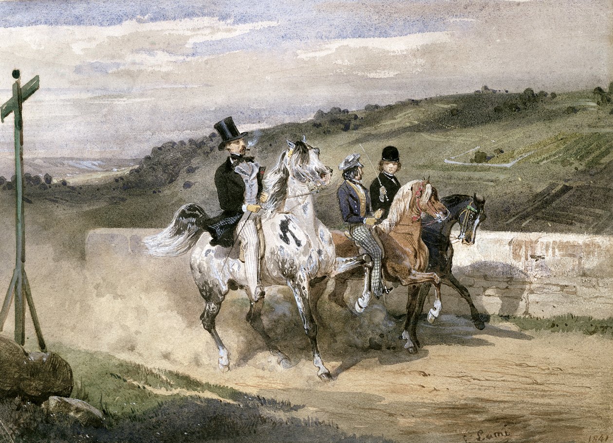 Horace Vernet og hans barn som rir på landet av Eugene Louis Lami