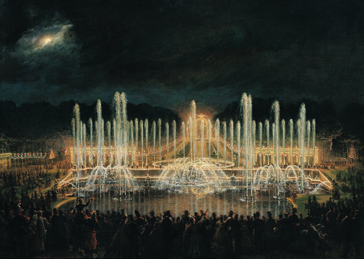 Opplyst fontene i Bassin de Neptune til ære for prins Francisco de Assisi de Bourbon (1822-1902) 21. august 1864 av Eugene Louis Lami
