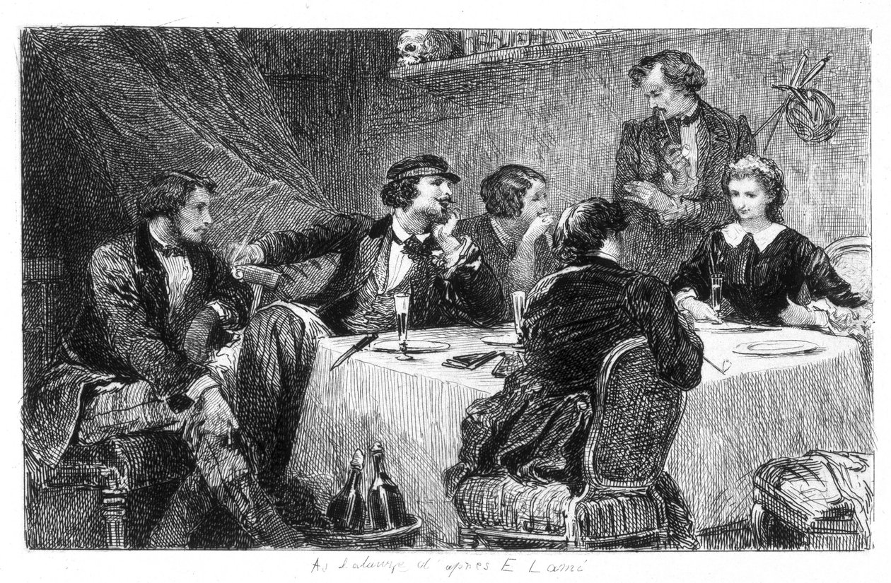 Illustrasjon av Eugène Lami av "Mimi de Pinson" av Alfred de Musset av Eugene Louis Lami