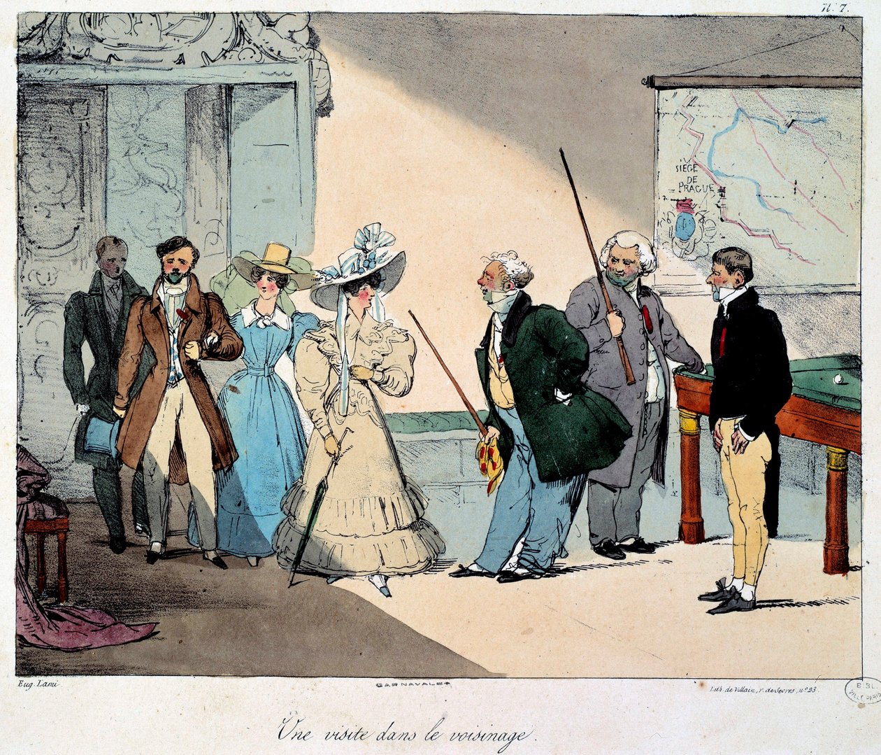 Livet på slottet: et besøk i nabolaget. Litografi av en tegning av Eugene Louis Lami (1800-1890) 1828 Paris, Musee Carnavalet av Eugene Louis Lami