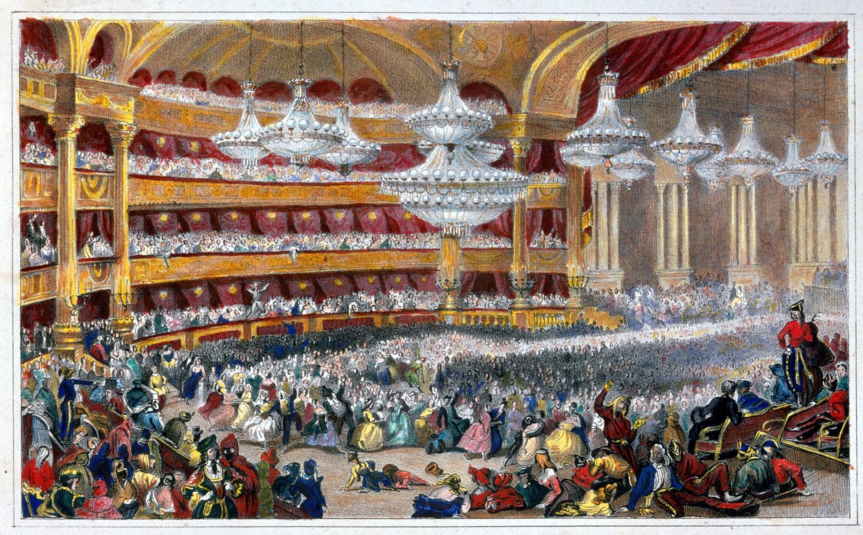 Maskeball i Operaen på 1800-tallet - av Dolfino, etter Lami. av Eugene Louis Lami