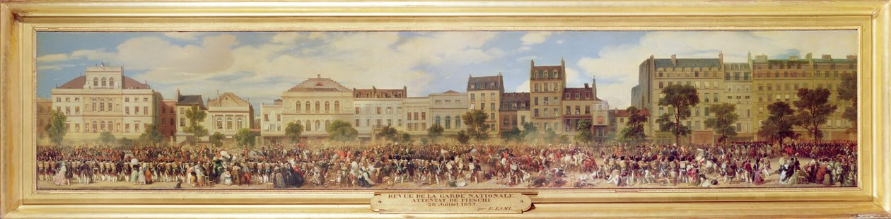 Gjennomgang av nasjonalgarden, angrep av Fieschi, 28. juli 1835 av Eugene Louis Lami
