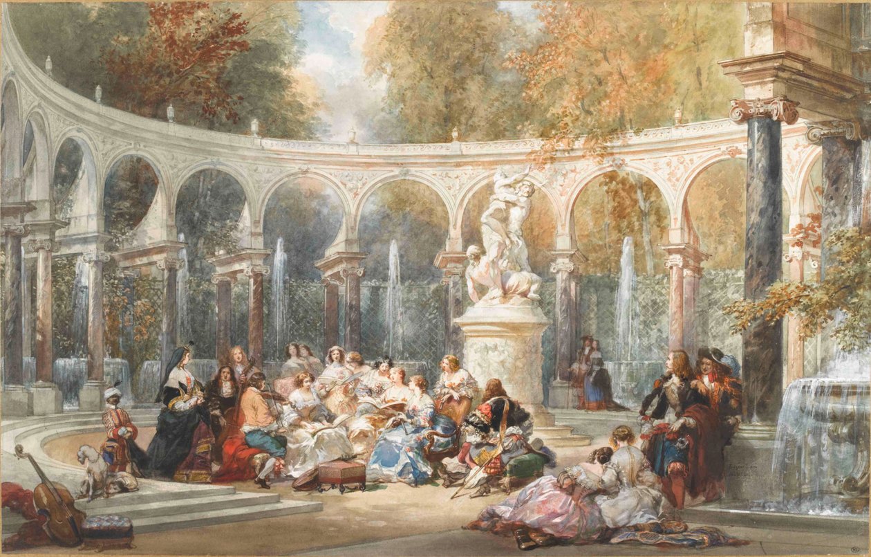 Samfunnet ved Bosquet de la Colonnade i Versailles hage. av Eugene-Louis Lami