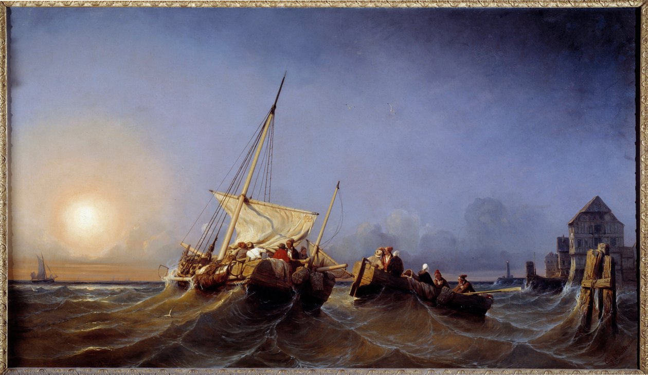 Fiskernes retur til solnedgangen Maleri av Eugene Lepoittevin (1806-1870) 1835 Brest, Musee des Beaux Arts av Eugene Modeste Edmond Lepoittevin