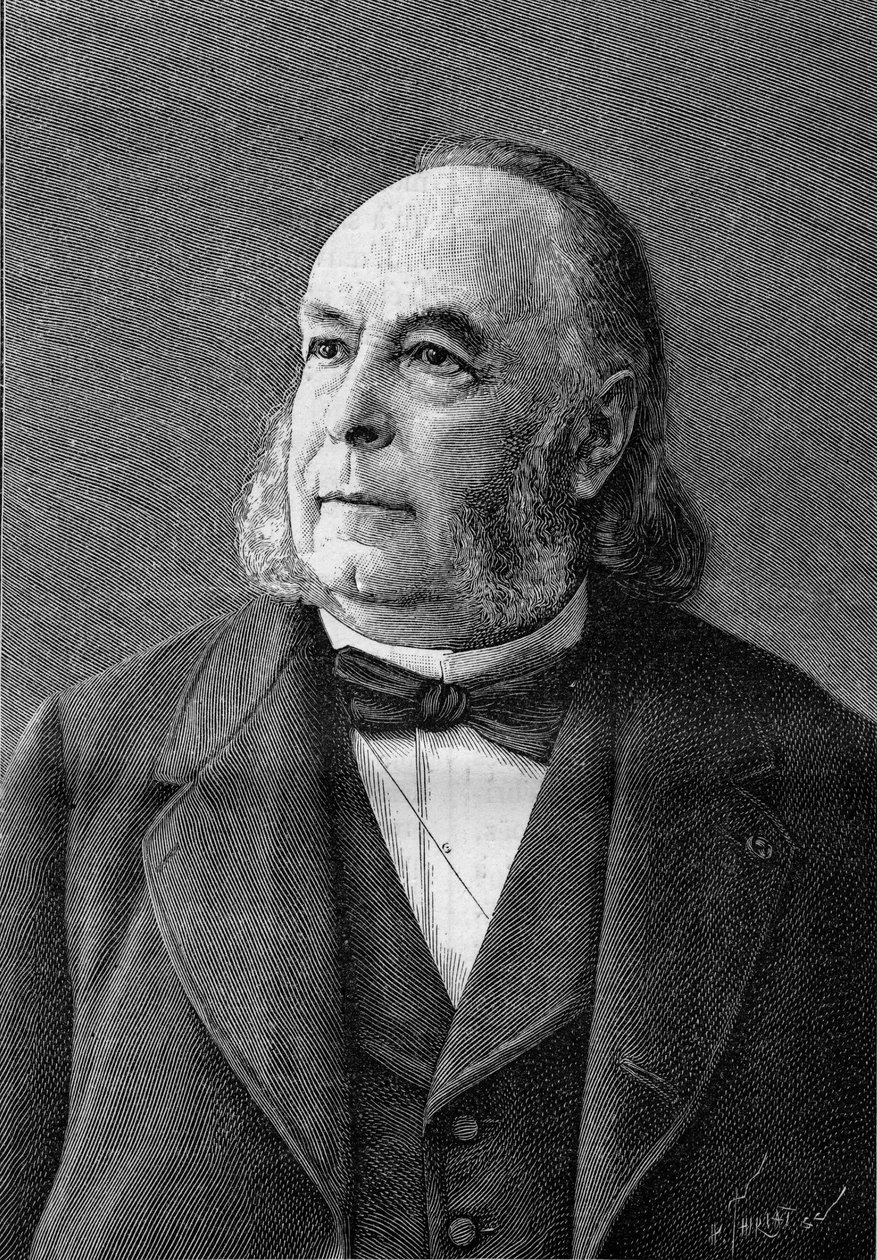 Portrett av Edmond Fremy (1814-1894), fransk kjemiker (fra et fotografi av Eug. Pirou). Gravering i "" Nature: gjennomgang av vitenskapene og deres anvendelser på kunst og industri"" av 10. februar av Eugene Pirou