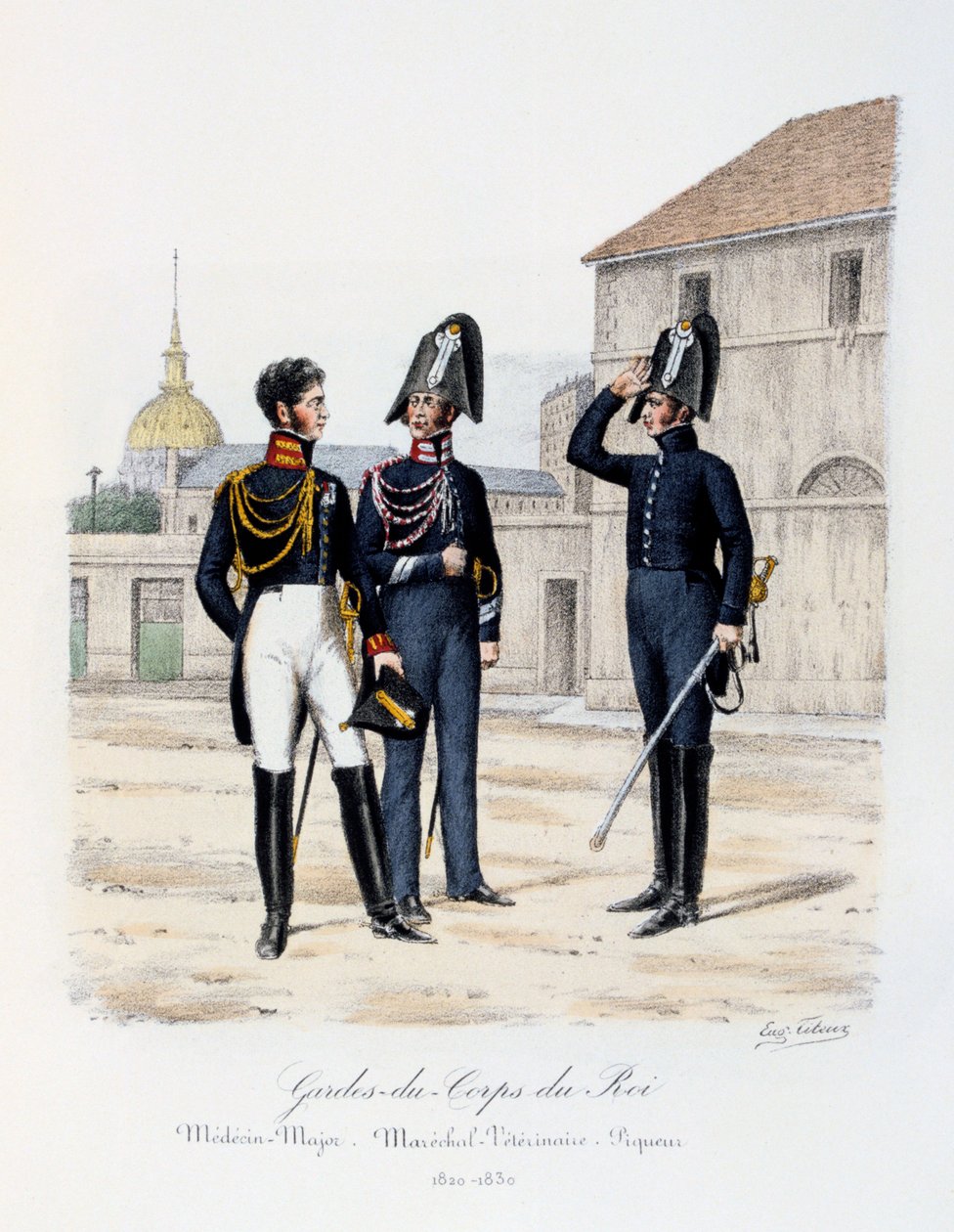 Kongens livvakter, lege-major, marskalk-veterinær og pikør, 1820-30 av Eugene Titeux