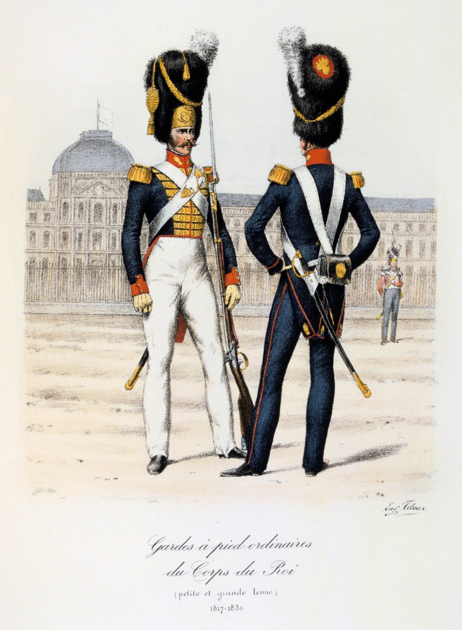 Ordinære fotvakter av Kongens Korps, liten og hel kjole, 1817-30 av Eugene Titeux