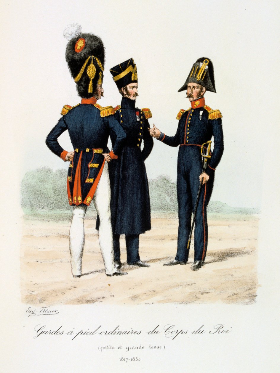 Ordinære fotvakter av Kongens Korps, liten og hel kjole, 1817-30 av Eugene Titeux