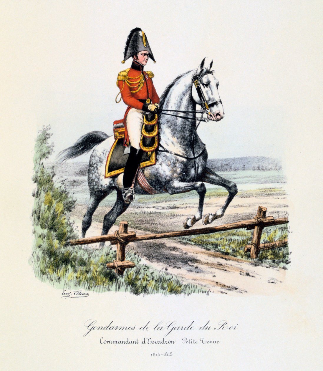 Gendarmer fra Kongens Garde, skvadronsjef, kle av seg, 1814-15 av Eugene Titeux