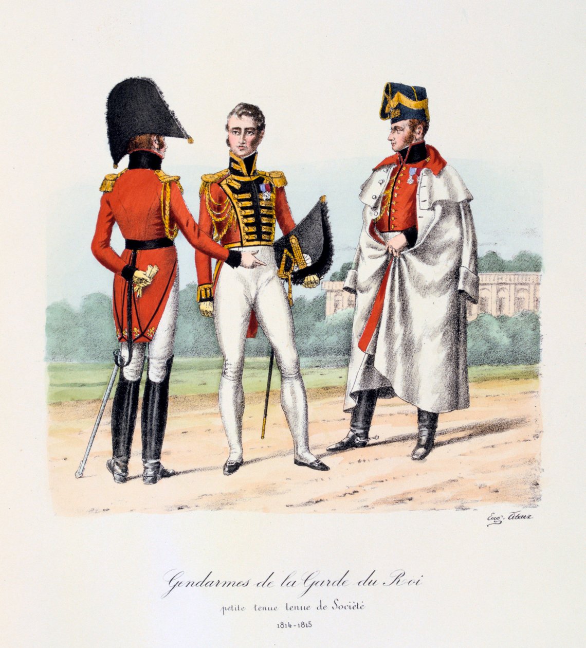 Gendarmer fra Kongens Garde, avkledning og selskapsdrakt, 1814-15 av Eugene Titeux