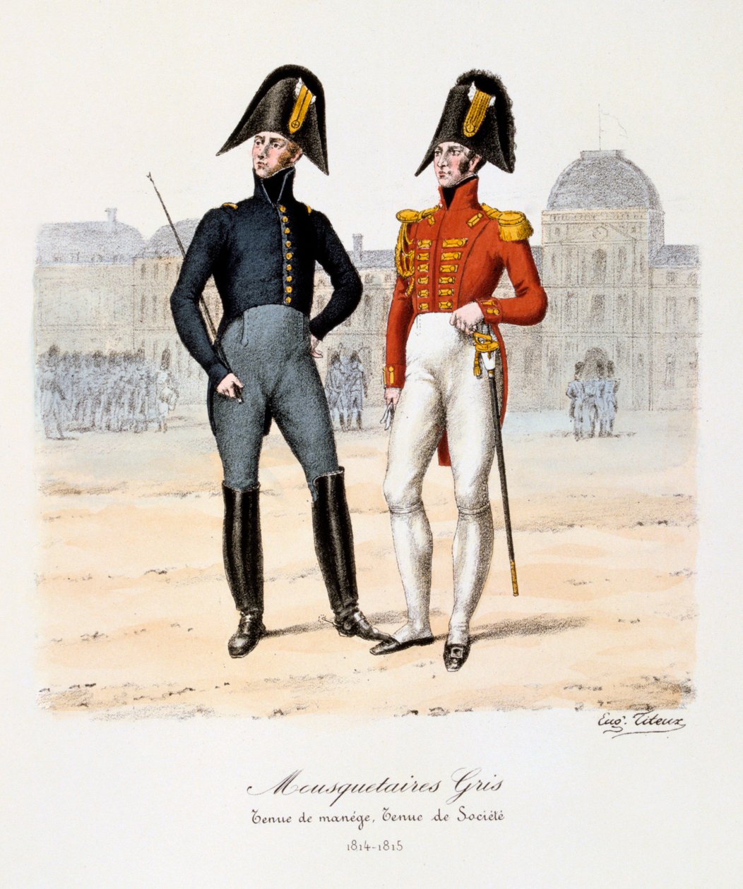 Grå musketerer, manesje og samfunnskjole, 1814-15 av Eugene Titeux