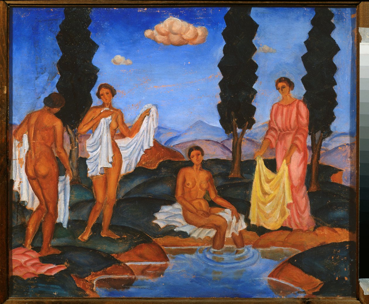 Badende - Verk av Eugeniusz Zak (1884-1926), tempera på papp av Eugeniusz Zak