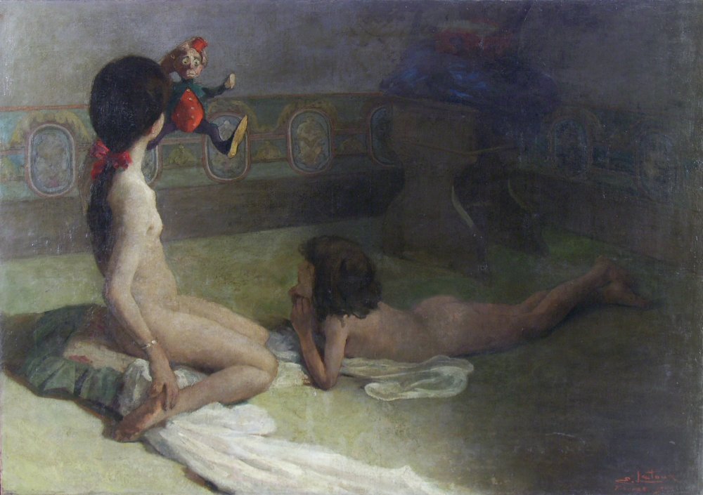 Meninas e Polichinelo Jenter med Pulcinella av Eugenio Latour