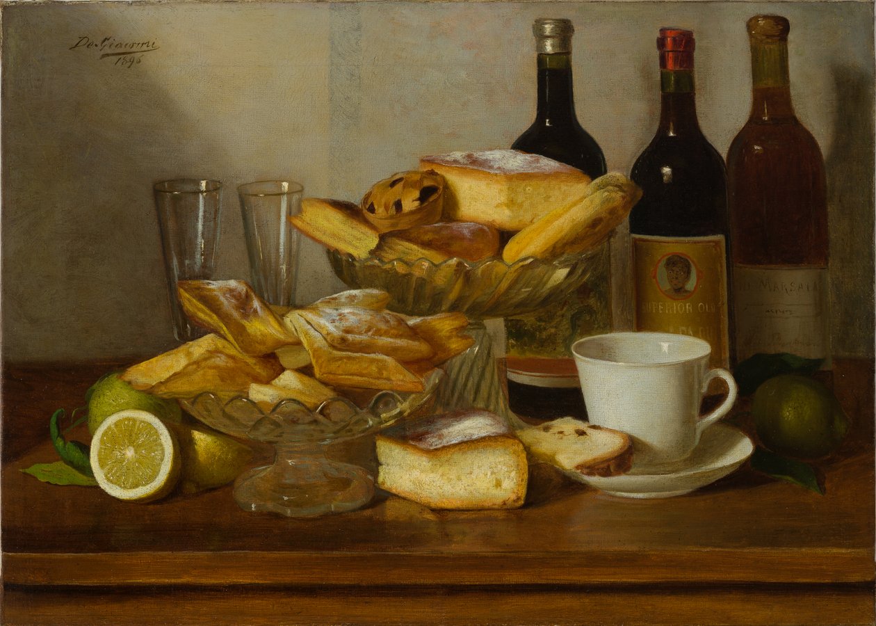 Stilleben med flaske (oljemaleri på lerret) av Eugenio De Giacomi