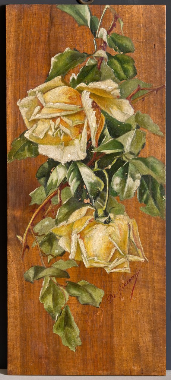Gule roser (olje på tre) av Eugenio De Giacomi