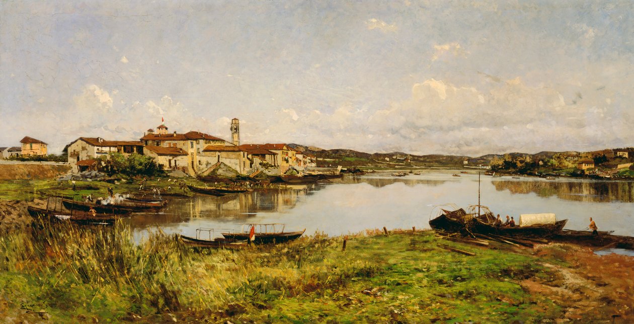Utsikt over Sesto Circalende, ca. 1885 (olje på lerret) av Eugenio Gignous