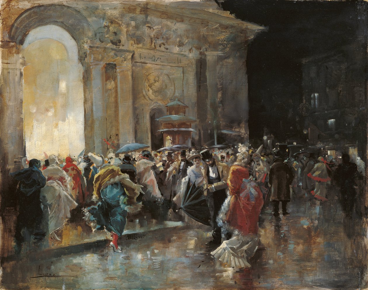 Ankomst til teatret på en natt med maskeball - Lucas Villaamil, Eugenio (1858-1919) - ca. 1895 - Olje på tre - 31x40 - Museo Carmen Thyssen, Malaga av Eugenio Lucas Villaamil